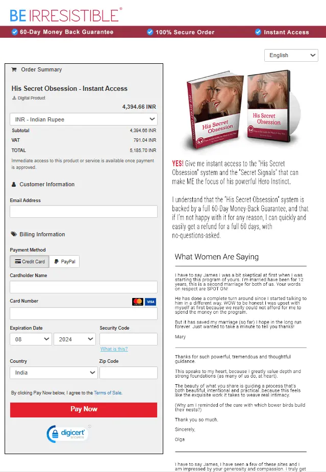 His Secret Obsession Checkout Page